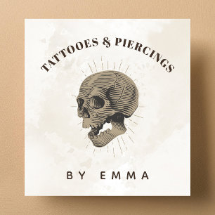 Carte De Visite Carré Marbre à la crème élégante Artiste de tatouage au 