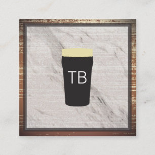 Carte De Visite Carré Marbre avec finition et monogramme en bois