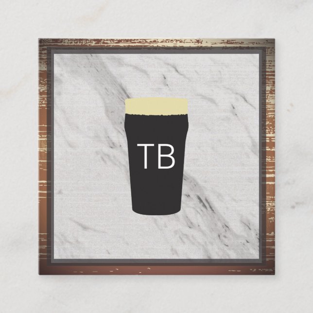 Carte De Visite Carré Marbre avec finition et monogramme en bois (Devant)