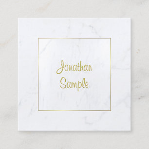 Carte De Visite Carré Marbre blanc moderne Gold Script Luxueux Plain