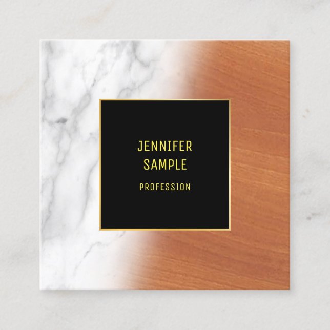Carte De Visite Carré Marbre Bois Noir Or Elégant Luxe Cool simple (Devant)