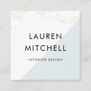 Carte De Visite Carré Marbre et médias géométriques bleus en pastel d
