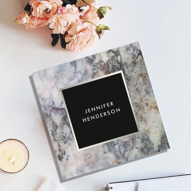 Carte De Visite Carré Marbre gris moderne noir argent professionnel (Modern gray marble black silver professional square business card.)