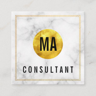 Carte De Visite Carré Marbre Monogram Gold Circle