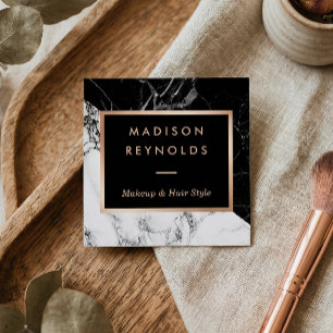 Carte De Visite Carré Marbre noir blanc Rose Gold Beauté Salon