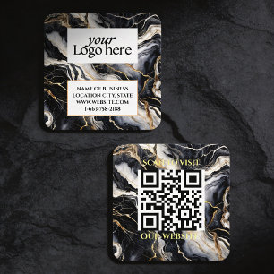 Carte De Visite Carré Marbre noir Logo personnalisé et code QR
