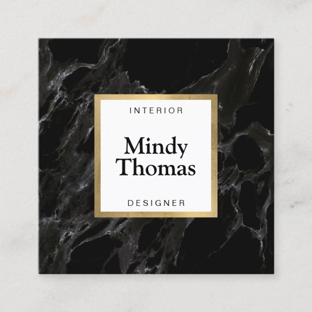 Carte De Visite Carré Marbre noir moderne Faux Gold Frame (Devant)