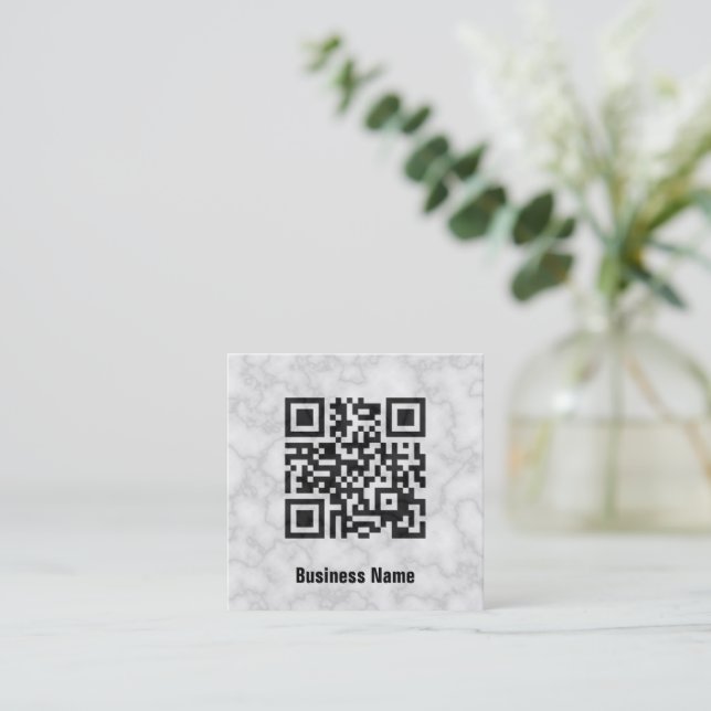 Carte De Visite Carré Marbre QR Code (Debout devant)