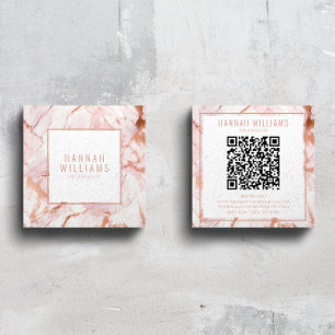 Carte De Visite Carré Marbre Rose Gold Agate QR Code Girly Trendy