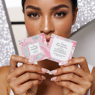 Carte De Visite Carré Marbre rose moderne argenté élégant maquilleur