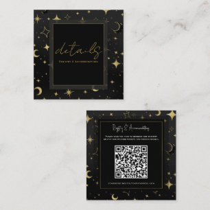Carte De Visite Carré Mariage Céleste Lune Étoiles Noir & Or Détails