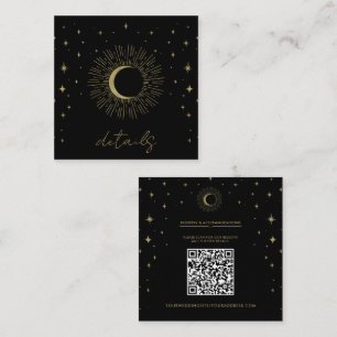 Carte De Visite Carré Mariage Lune Éclat Céleste Étoiles Noir & Or