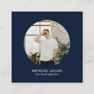 Carte De Visite Carré Marine & Blanc Simple Photo moderne Médias sociaux