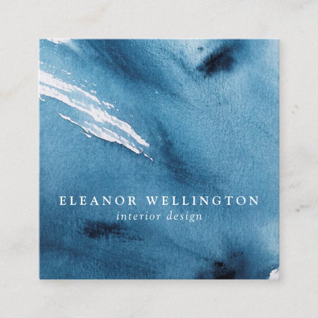 Carte De Visite Carré Marine bleu Abstrait Aquarelle texture personnalis (Devant)