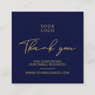 Carte De Visite Carré Marine Blue & Gold Business Logo Packaging Merci