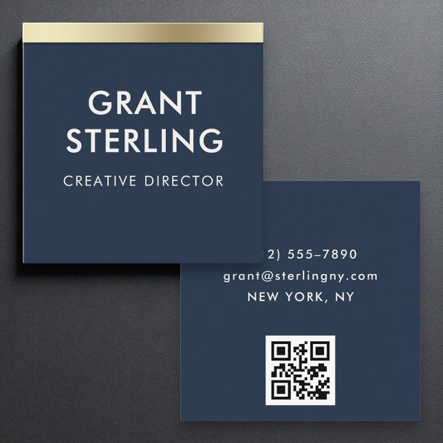 Carte De Visite Carré Marine Blue Gold Elegant Minimal Typographie Code  (Créateur téléchargé)