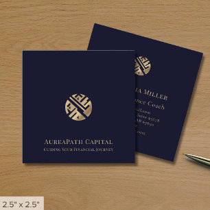 Carte De Visite Carré Marine Blue Gold Logo Finance