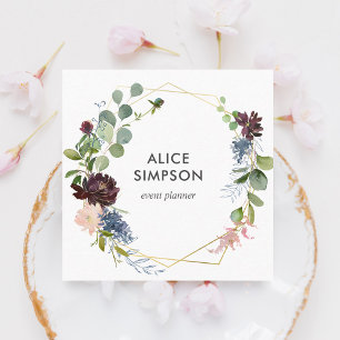 Carte De Visite Carré Marine moderne Bleu Bourgogne Floral géométrique