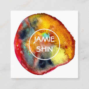 Carte De Visite Carré Marine texturée de la Blob d'aquarelle rouge