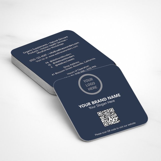 Carte De Visite Carré Marque de logo personnalisée Marine Blue OCR (Créateur téléchargé)