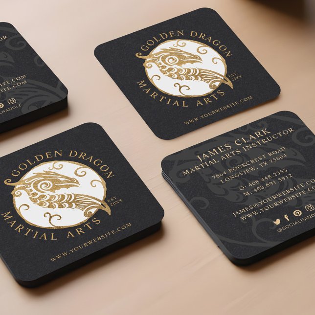 Carte De Visite Carré Martial Arts/Karate Golden Dragon Médaillon Logo (Martial Arts/Karate Golden Dragon Medallion Logo Square Business Card)