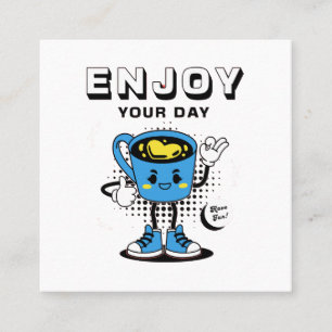 Carte De Visite Carré Mascotte rétro au café amusant -2