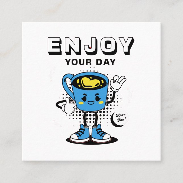 Carte De Visite Carré Mascotte rétro au café amusant -2 (Devant)