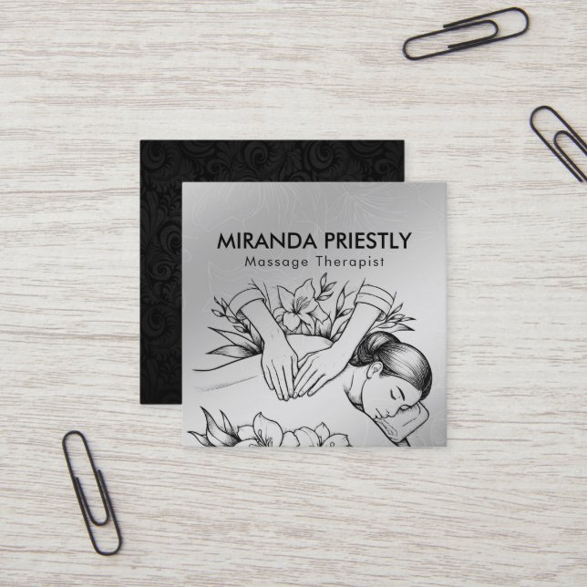 Carte De Visite Carré Massage Thérapie Guérison Mains Énergie Spa Bien-ê (Devant/Arrière en situation)