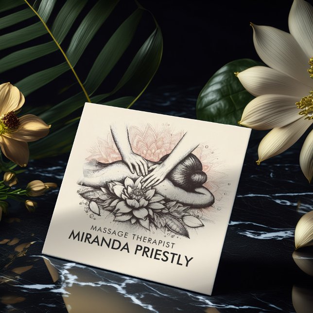Carte De Visite Carré Massage Thérapie Guérison Mains Énergie Spa Bien-ê (Créateur téléchargé)