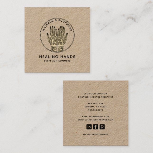Carte De Visite Carré Massage Therapist Body Work Mehndi Henna Kraft (Devant / Derrière)