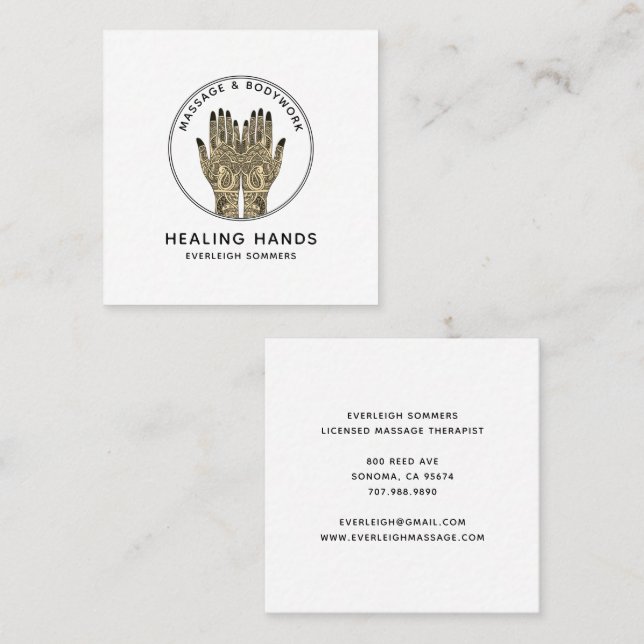 Carte De Visite Carré Massage Therapist Body Work Mehndi Henna Square Bu (Devant / Derrière)