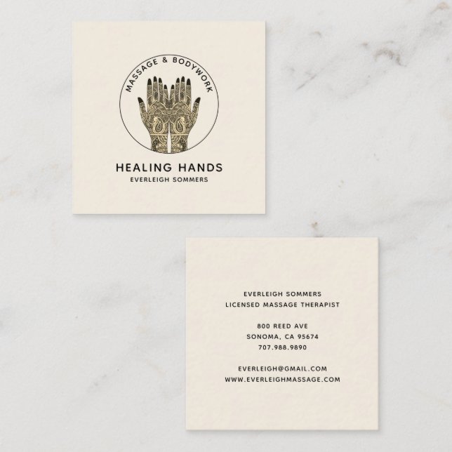 Carte De Visite Carré Massage Therapy Classic Cream Business Card (Devant / Derrière)