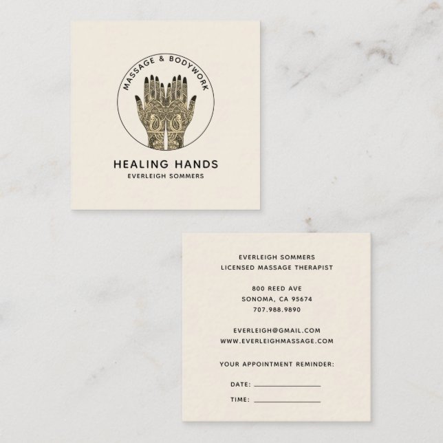 Carte De Visite Carré Massage Therapy With Appointment Reminder (Devant / Derrière)