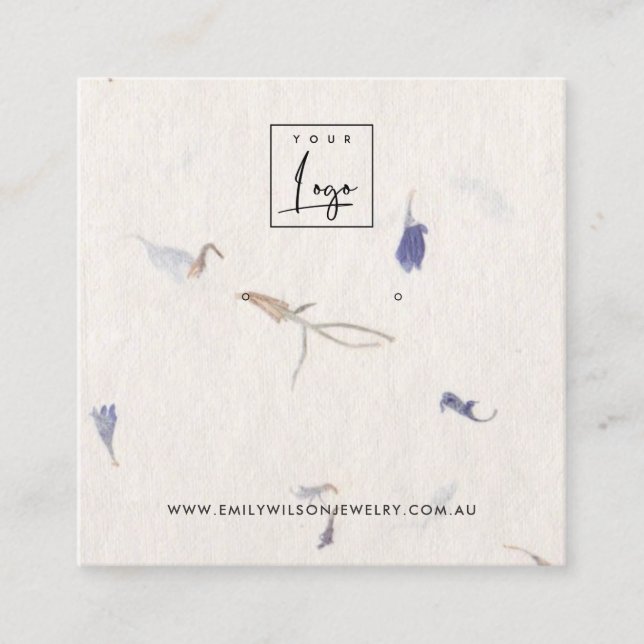 CARTE DE VISITE CARRÉ MAUVE PETAL MADE PAPIER STUD EARRÊT AFFICHER (Devant)