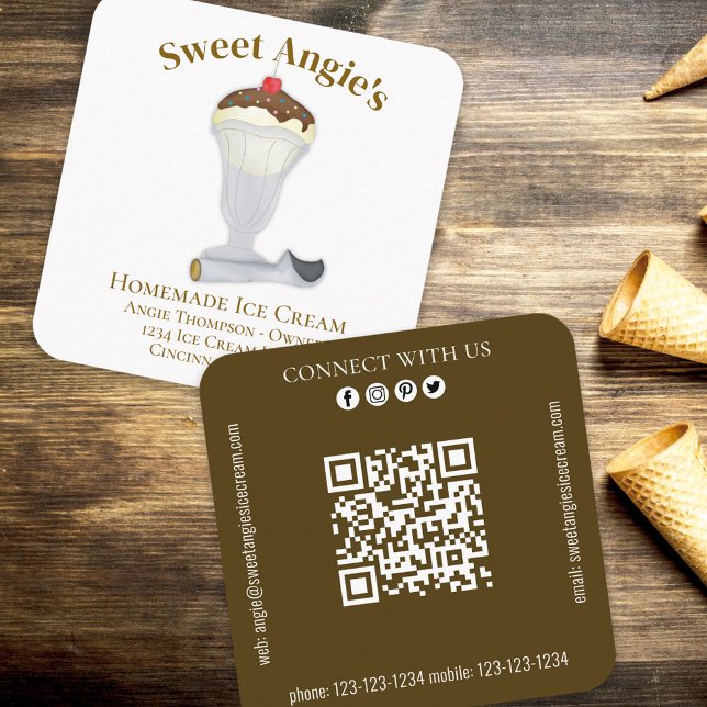 Carte De Visite Carré Me connecter | QR Code Boulangerie simple Crème gl (Créateur téléchargé)