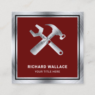 Carte De Visite Carré Mécanique de réparation automatique en acier rouge