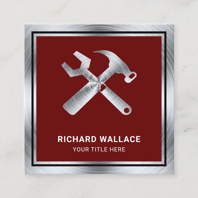 Carte De Visite Carré Mécanique de réparation automatique en acier rouge (Devant)