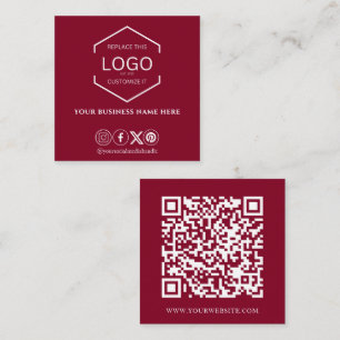 Carte De Visite Carré Médias sociaux minimaux modernes QR Code Bourgogne