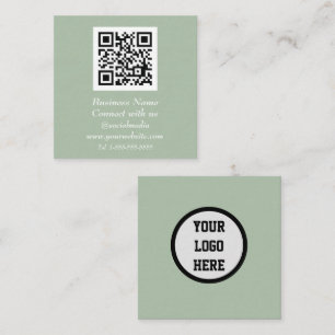 Carte De Visite Carré Médias sociaux QR Code scanner Sage vert
