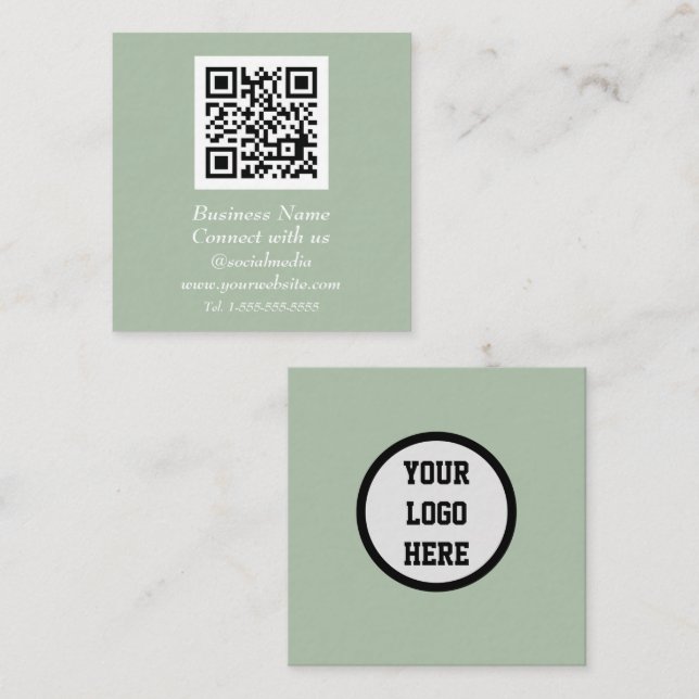 Carte De Visite Carré Médias sociaux QR Code scanner Sage vert (Devant / Derrière)