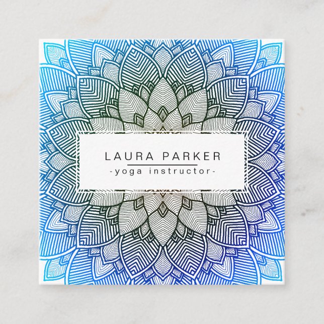 Carte De Visite Carré Méditation de yoga de mandala de Lotus bleu (Devant)