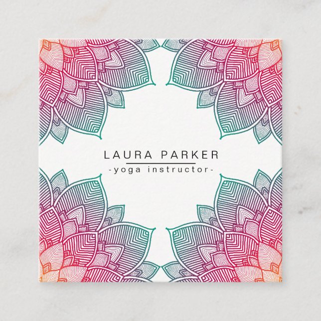 Carte De Visite Carré Méditation d'instructeur de yoga de mandala de (Devant)
