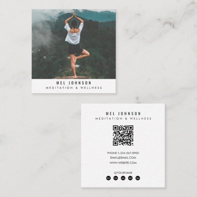 Carte De Visite Carré Méditation moderne Wellness Code QR spirituel (Devant / Derrière)