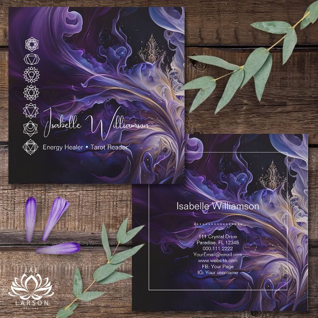 Carte De Visite Carré Méditation mystique de l'Améthyste Chakras Reiki Y (Créateur téléchargé)
