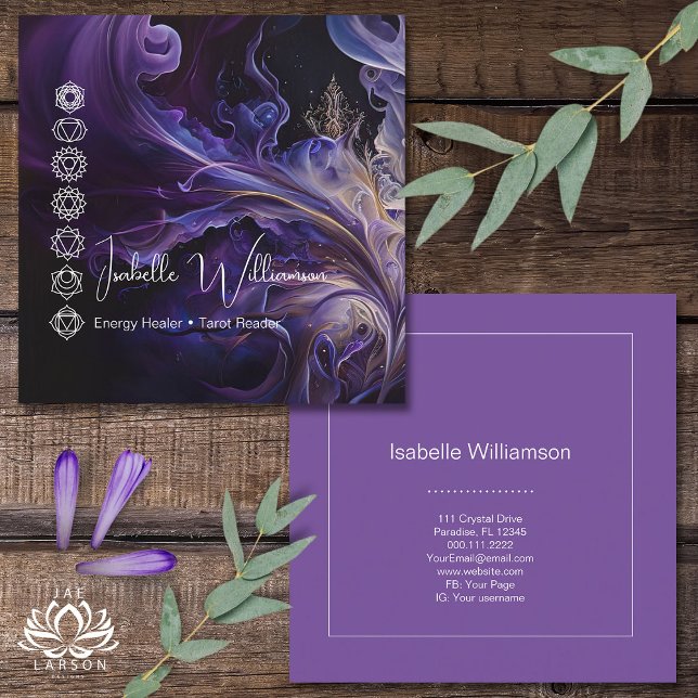 Carte De Visite Carré Méditation mystique de l'Améthyste Chakras Reiki Y (Créateur téléchargé)