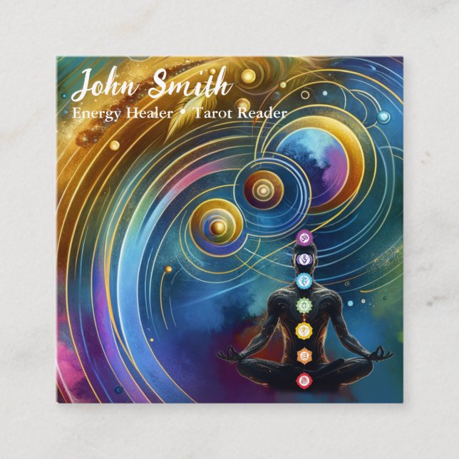 Carte De Visite Carré Méditation mystique de l'Améthyste Chakras Reiki Y (Devant)
