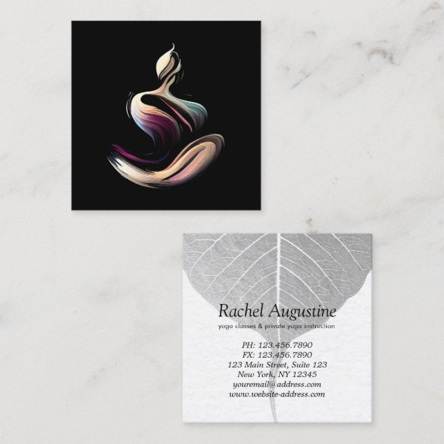 Carte De Visite Carré Méditation Yoga Instructeur Lotus Pose Brush Strok (Devant / Derrière)