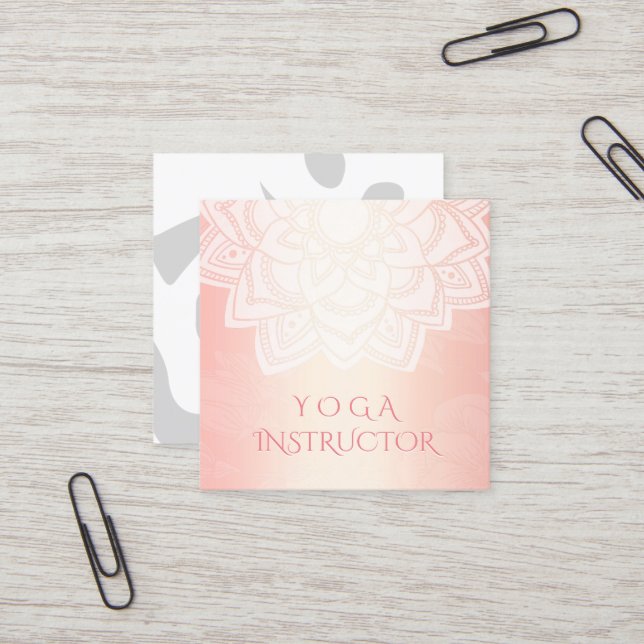 Carte De Visite Carré Méditation YOGA Instructeur Rose chic Gold Mandala (Devant/Arrière en situation)