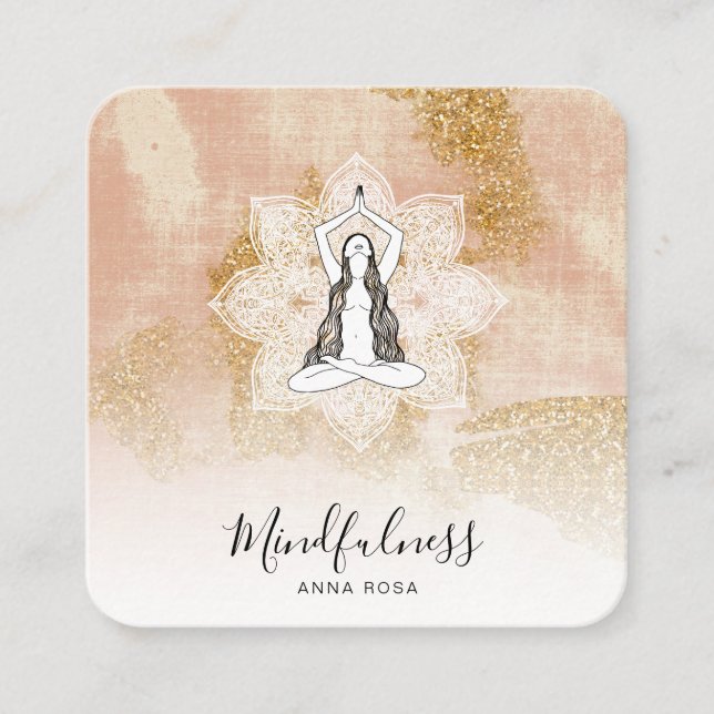 Carte De Visite Carré *~* Méditation Yoga Mindfulness Mandala Déesse QR (Devant)