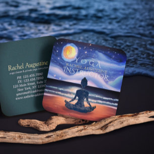 Carte De Visite Carré Méditation Yoga paisible Lune Sky Ocean Beach